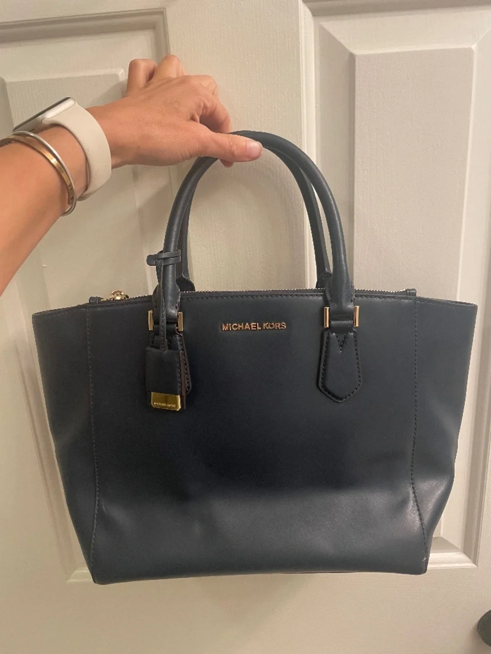 Navy Blue Michael Kors Large Carolyn Tote Satchel